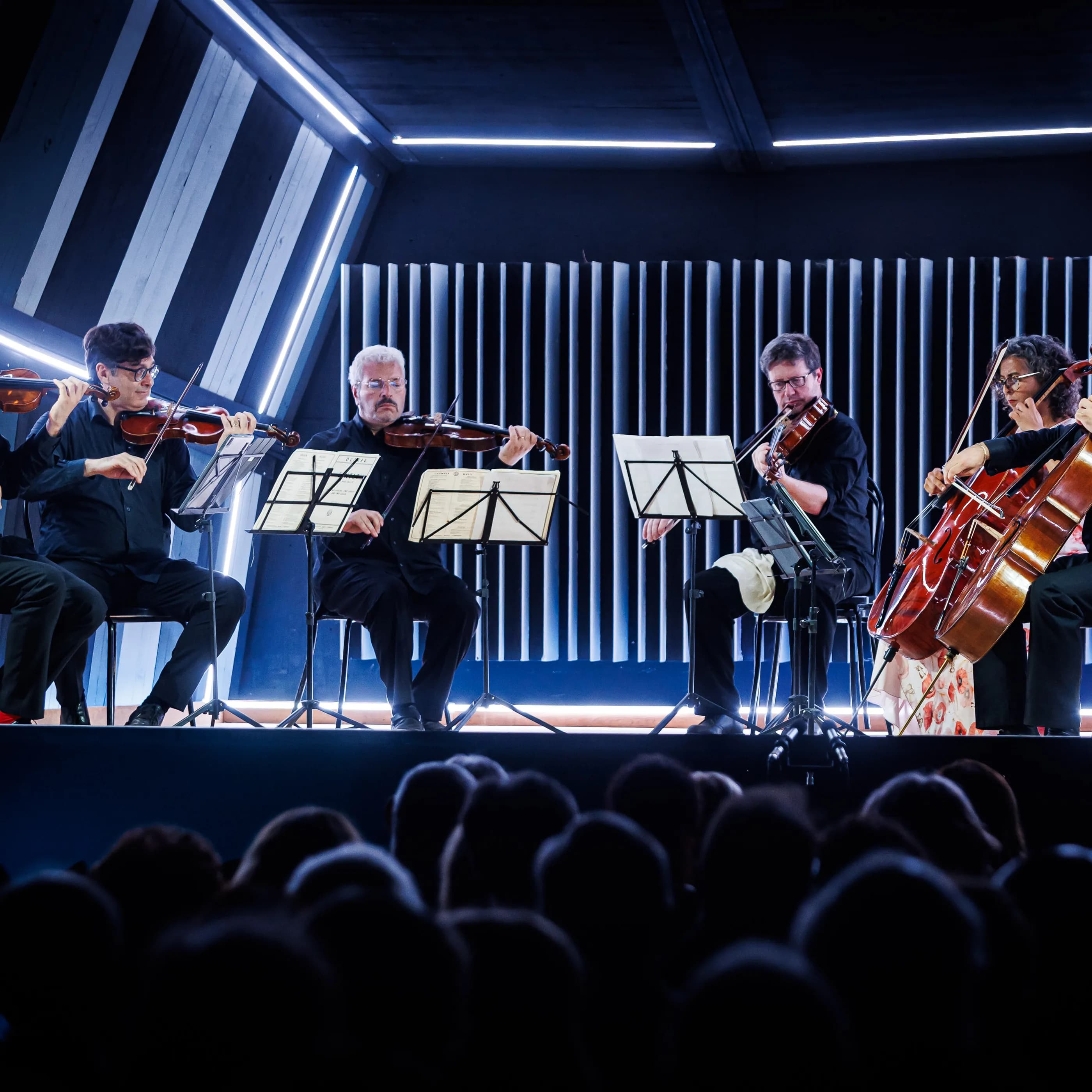 Sesstetto Stradivari auf der Bühne mit Instrumenten